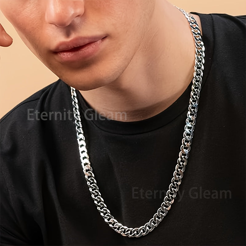 925 Sterling Silvery Cuban Chain Men's Necklace, Fashion Personality, Casual Attire, Birthday, Gift Souvenirs, Valentine's Day, Christmas, Halloween, Thanksgiving Day, Gift Box