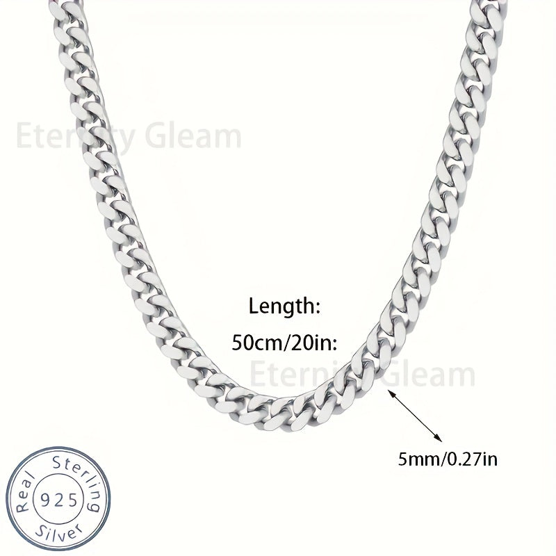925 Sterling Silvery Cuban Chain Men's Necklace, Fashion Personality, Casual Attire, Birthday, Gift Souvenirs, Valentine's Day, Christmas, Halloween, Thanksgiving Day, Gift Box
