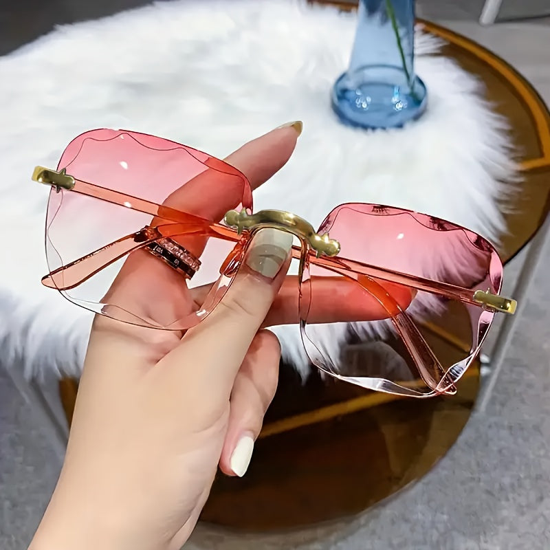 3 pairs of stylish frameless square glasses, suitable for both men and women - gradient tortoiseshell design, Golden toned frame and decorative lenses, perfect choice for daily wear