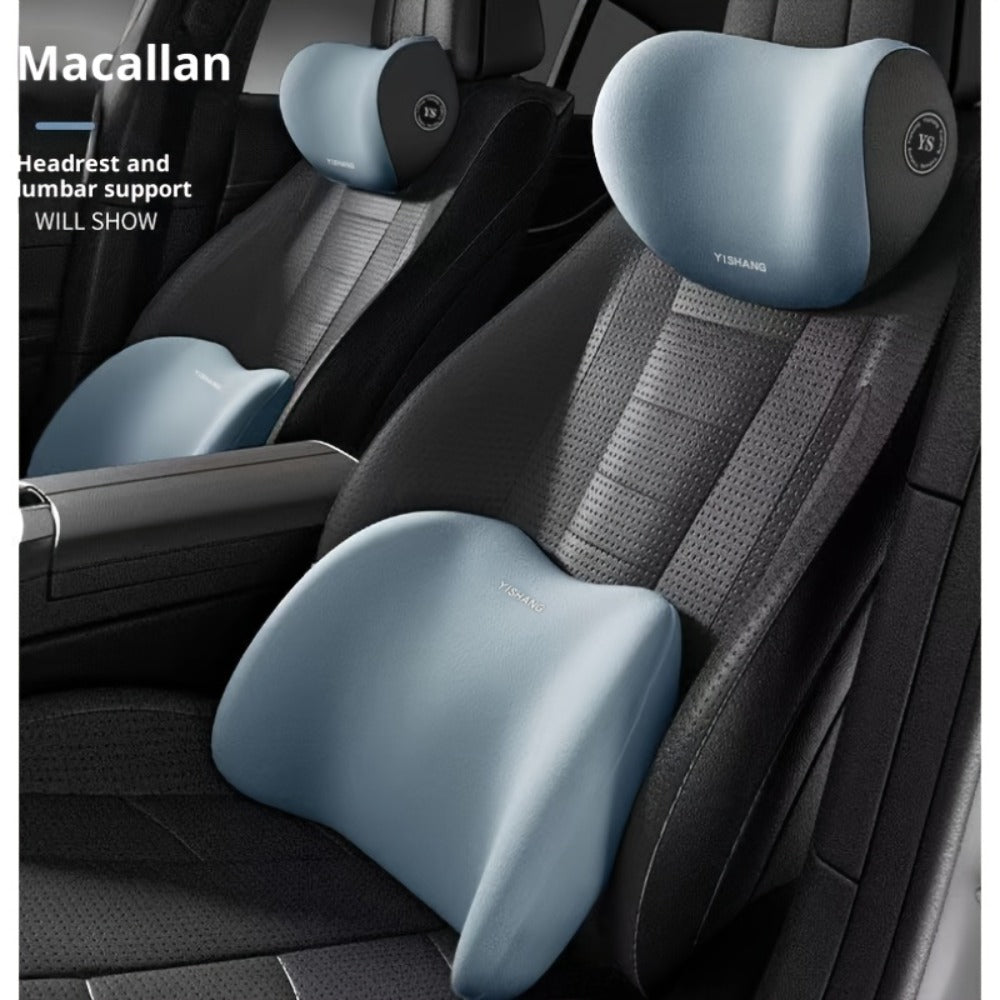 Car Headrest And Lumbar Support Set Comfortable Upgrade for Autumn And Winter Ergonomic Fit Design High-Density Sponge Filling Comfortable for Long-Distance Driving Includes 1 Headrest And 1 Lumbar Support