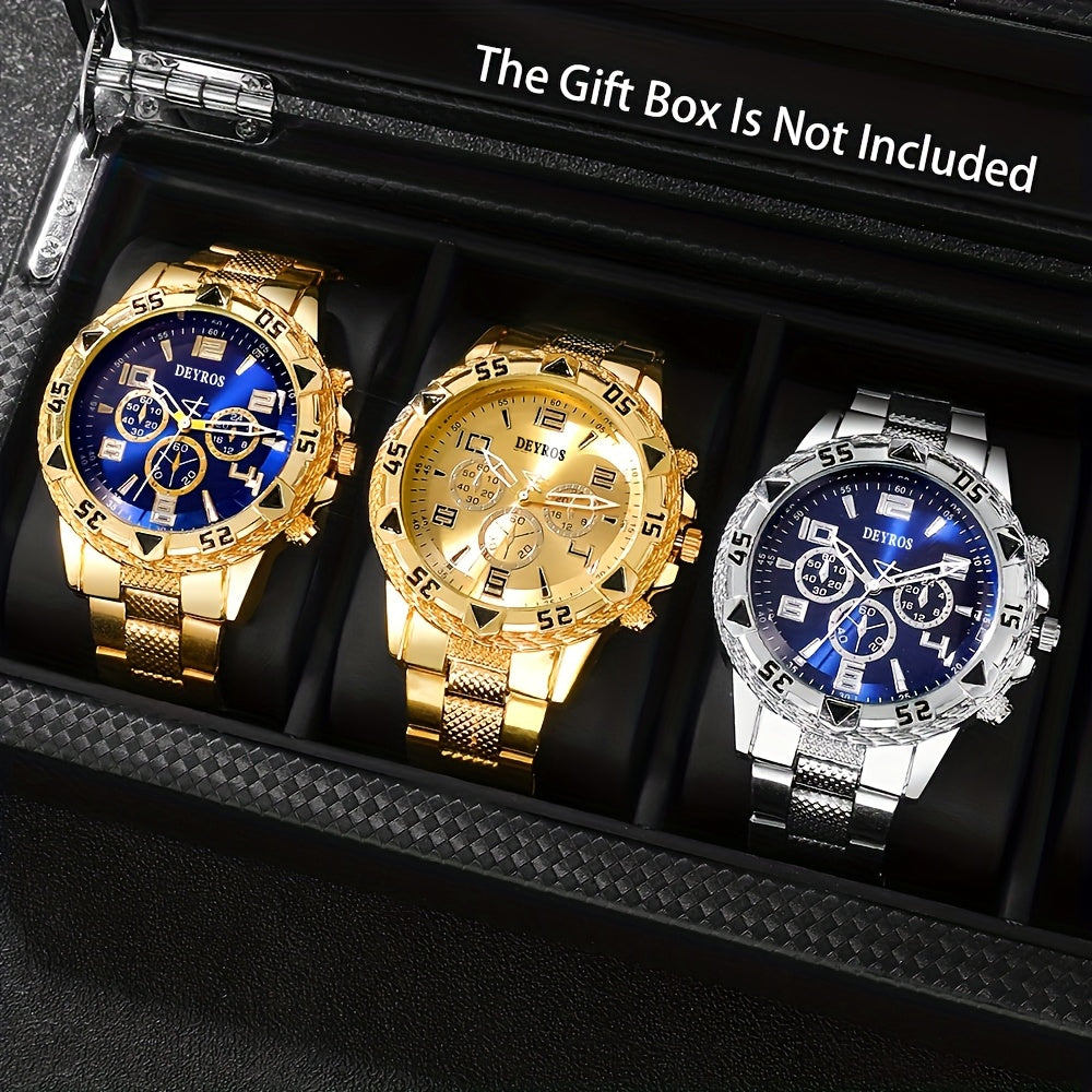 3pcs Handsome Men'S Round Quartz Watch Wristwatch Combination Set Valentine'S Day Easter Ramadan Birthday Christmas, Gift for Friends And Family Eid Al-Adha