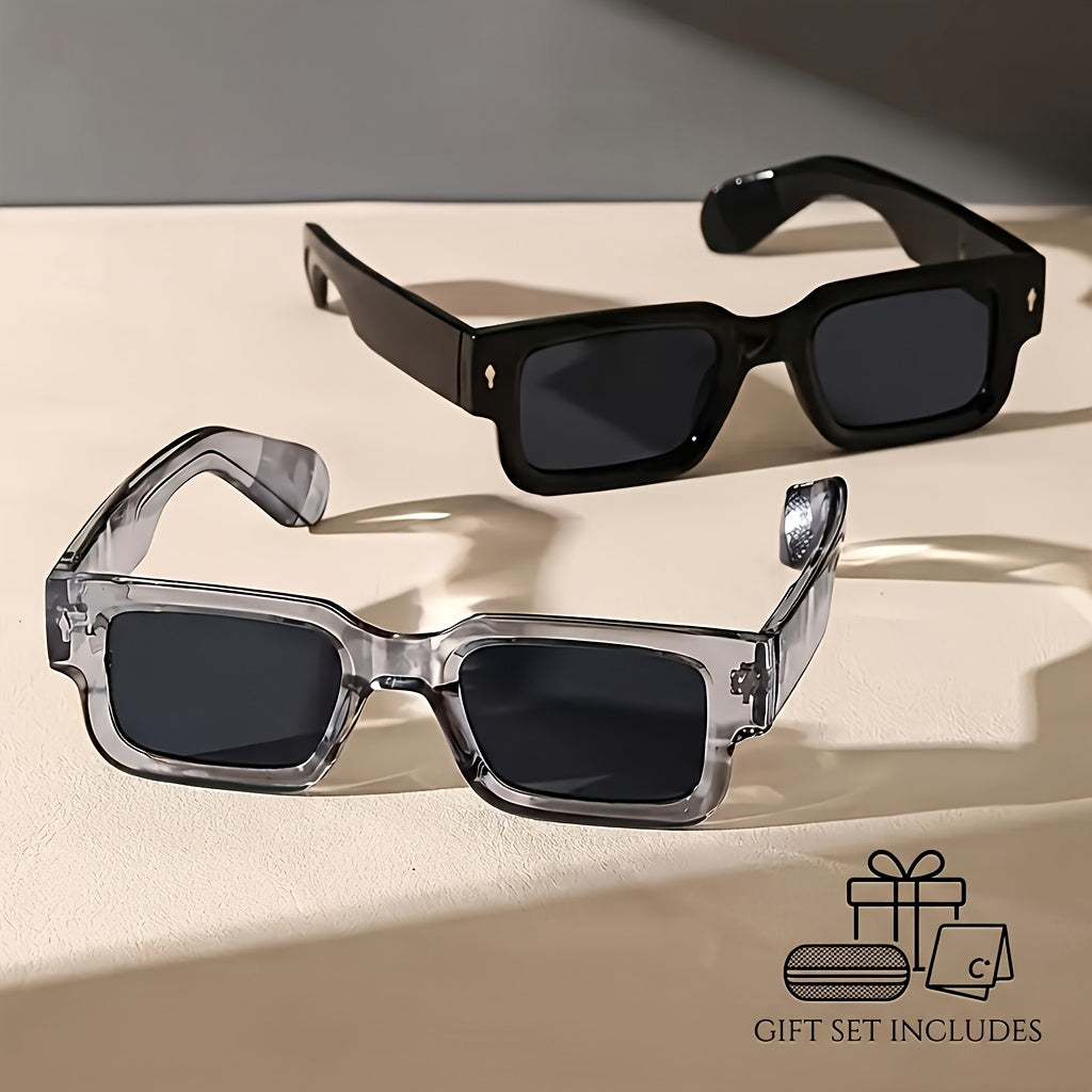 2-Pack Chunky Square Retro Fashion Glasses | Bold Frame for Nightlife Events