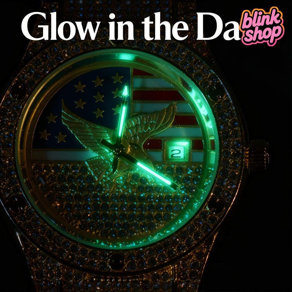 Stylish Men's Watch, New Style, Synthetic Rhinestone Strap, Hip Hop Large Dial, Individualistic Mechanical Watch with Steel Strap Design, Free American Classic Men's Watch, Party Watch, Gift for Women to Men, Jewelry