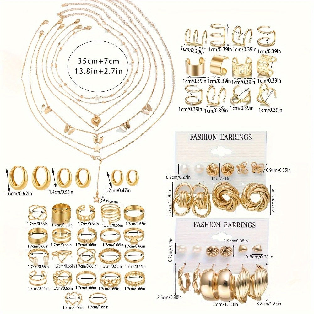35/ 54/ 58/ 68pcs Set Elegant Retro Style Imitation Pearl Butterfly Heart-shaped Star Moon Suitable for Women's Daily Wear Send Sisters Send Friends Holiday Gifts