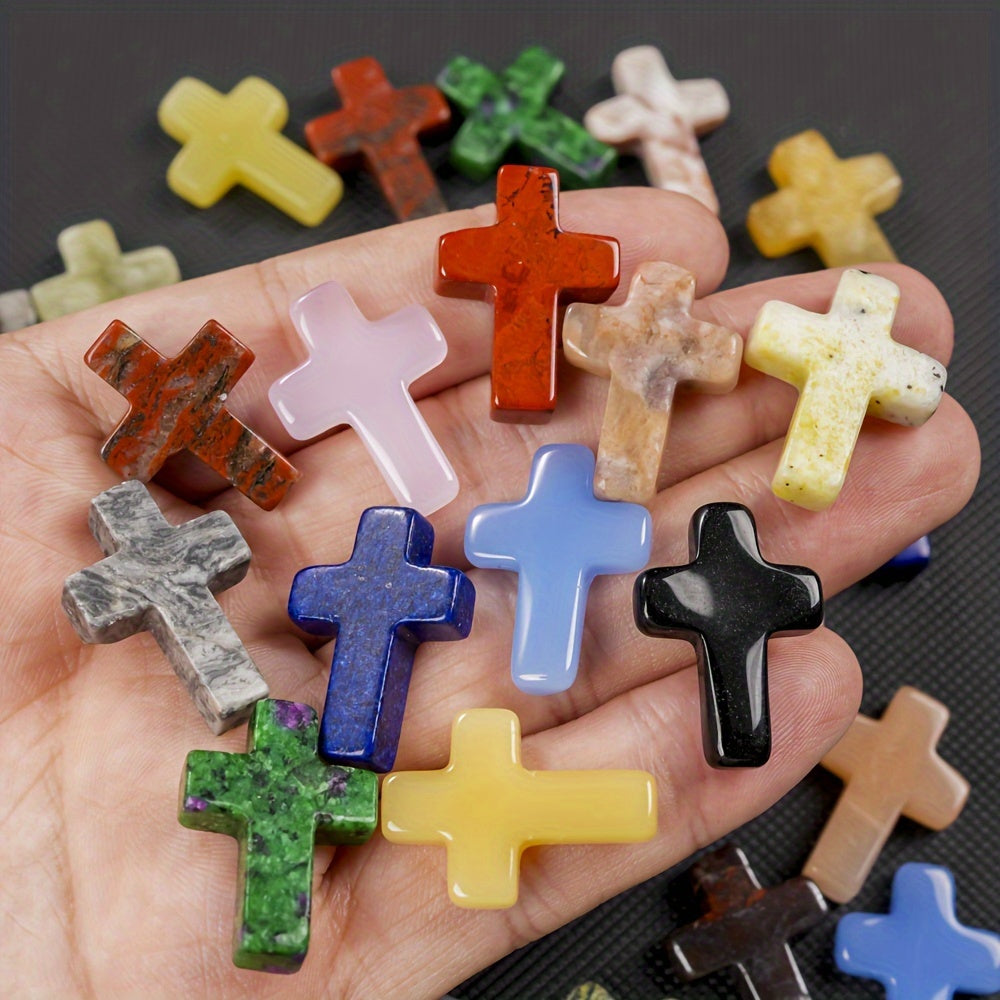 50pcs Cross Stone Bulks Faux Faux Gemstones Cross Shaped Worry Stones Assorted Cross Charm Palm Pocket Quartz Gift Easter Decor