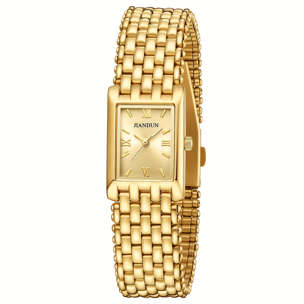 JIANDUN Small Golden Watches For Women Vintage Ladies Quartz Wrist Watches Stainless Steel Band Womens Golden Watch Luxury Bracelet Tools Included