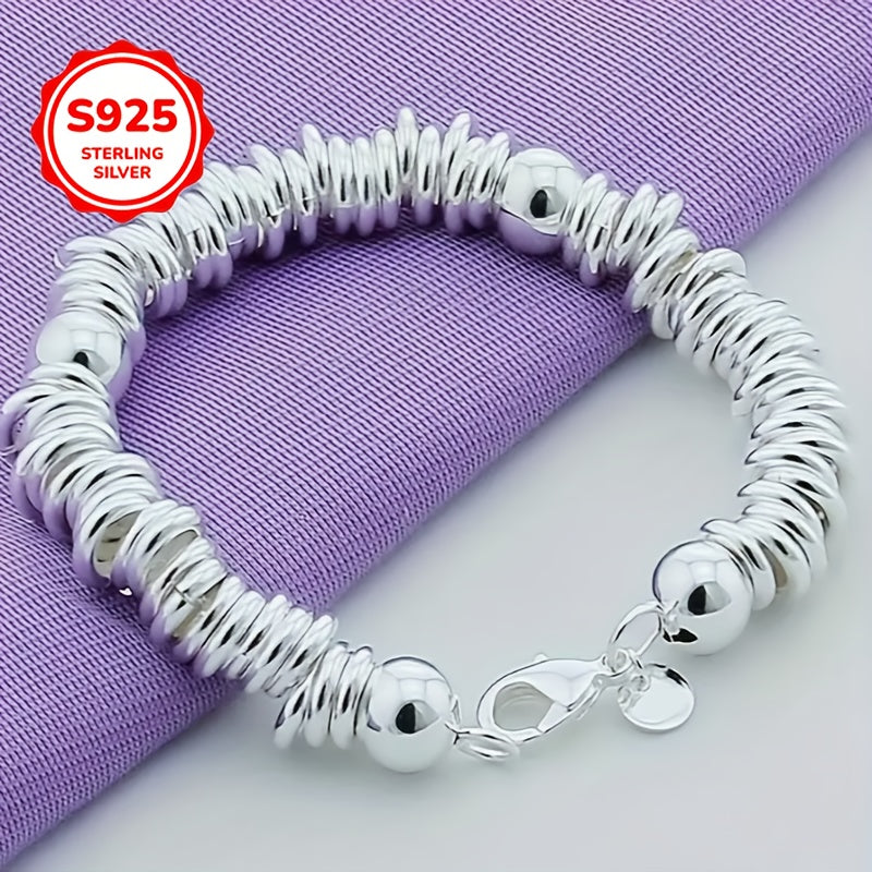 A Bracelet Made of 925 Pure Silvery with Hollow Bead Balls, Designed for Women, Featuring a Bohemian Style. It'S an Elegant Gift Ideal for Christmas, Parties, And All Seasons