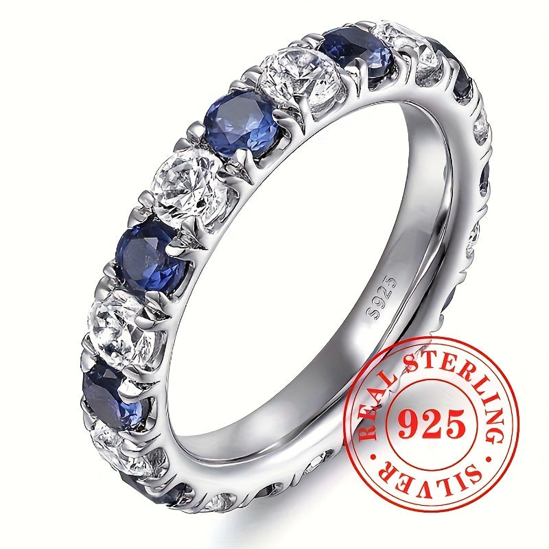 [Valentine's Day Gift] 925 Sterling Silver Easy And Fashionable Set With Blue And White Synthetic Zirconia Ring For Women's Vacation And Leisure Party Jewelry. Valentine's Day Gift For Loved Ones To Express Infinite Love