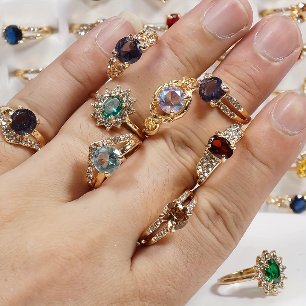 25pcs Fashion Wholesale Bulk, Loose Rings Colorful Natural Stone Rhinestone Rings