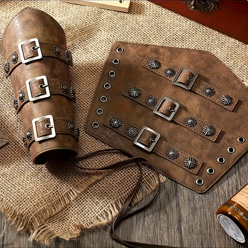 A Pair of Entirely Handcrafted Halloween-Themed Medieval Knight Wrist Guards for Cosplay And Stage Performances