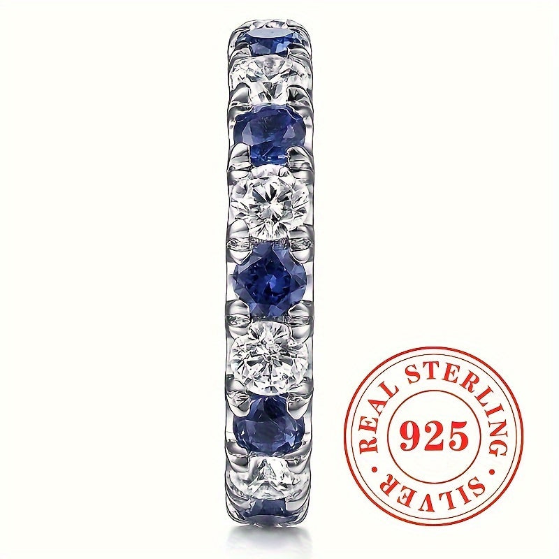 [Valentine's Day Gift] 925 Sterling Silver Easy And Fashionable Set With Blue And White Synthetic Zirconia Ring For Women's Vacation And Leisure Party Jewelry. Valentine's Day Gift For Loved Ones To Express Infinite Love