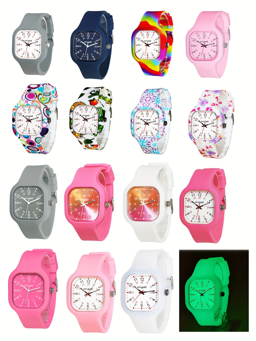 Origset Women Watch Ladies Hot Pink Square 24 Hour 3-Hand for Nurse Teachers Doctors Colorful 12 & 24 Hour with Second Hand, Easy to Read Time