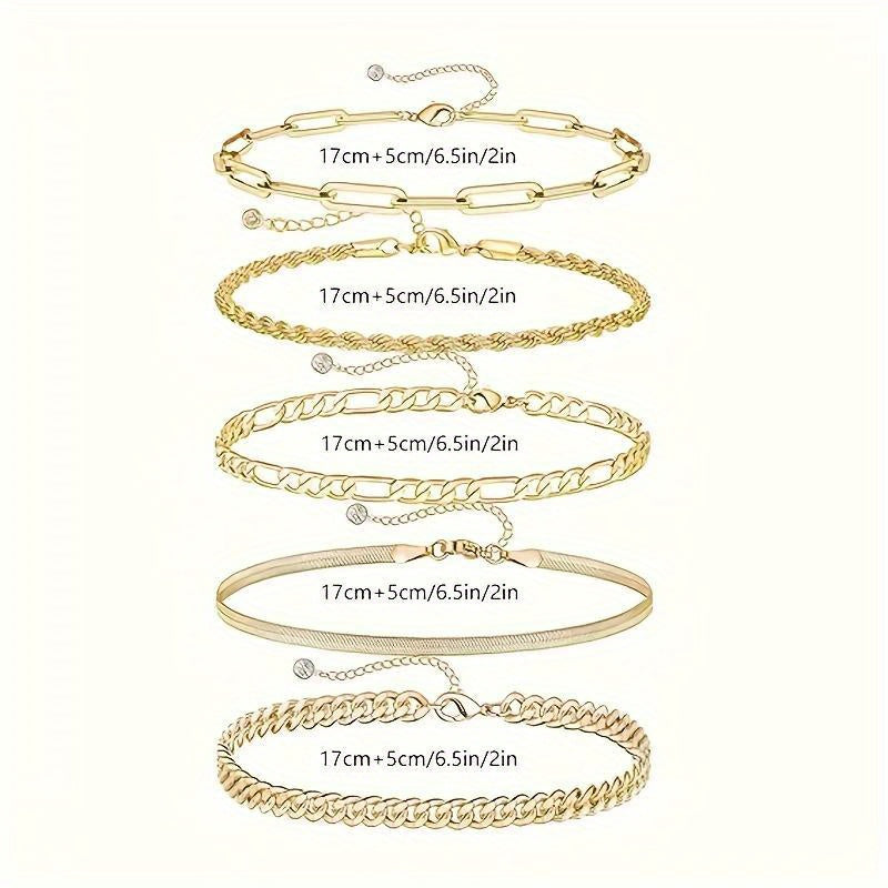 Set of 5 Bohemian Stylish Stainless Steel Bracelets, 14K Golden Plated Tennis Beaded Jewelry for Women And, Suitable for Everyday And Party Wear