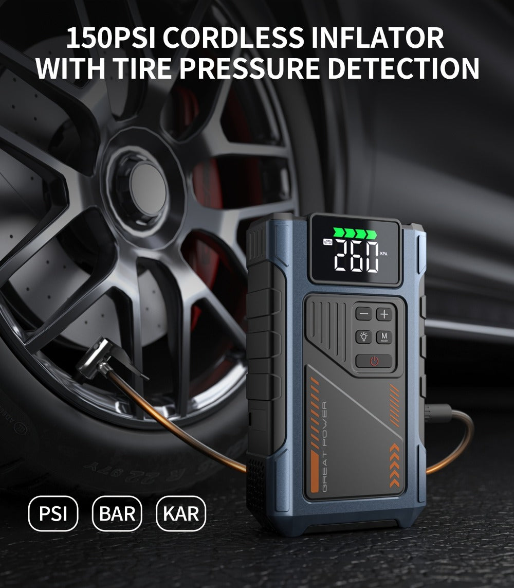 [Portable Jump Starter] Jump Starter With Air Compressor, 8000A Peak Battery Jumper Starter Portable, Jump Box For Car Battery, 12V Portable Jump Starter For 8.0L Gas And 6.5L Diesel Cars With USB Ports And LED Flashlight, Portable Car Jump Starter, Batte