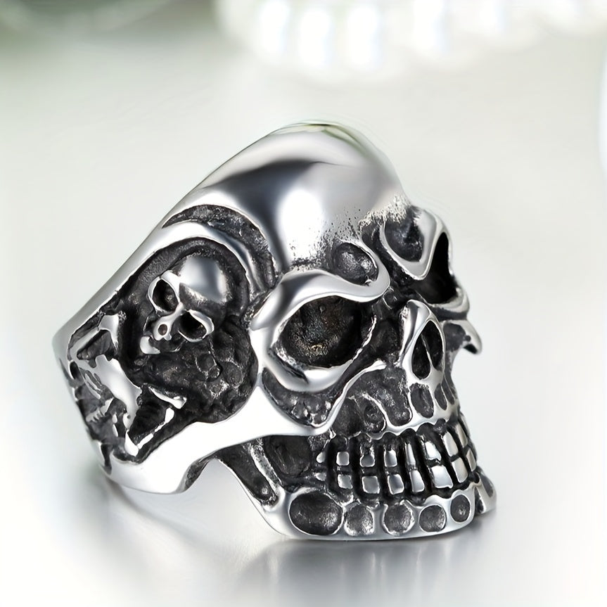 Flongo Men'S Vintage Gothic Skull Stainless Steel Ring Biker Cocktail Party Band Size 7-15