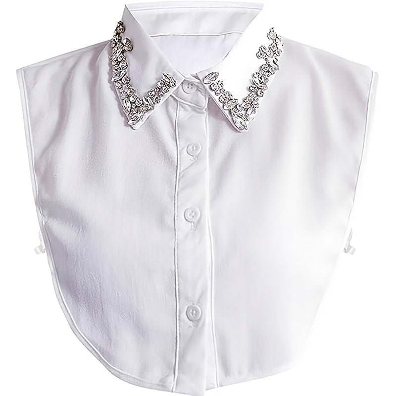 A White Women's Rhinestone Faux Collar with Shoulder Straps, Suitable for Versatile Women's Decorative Clothing.