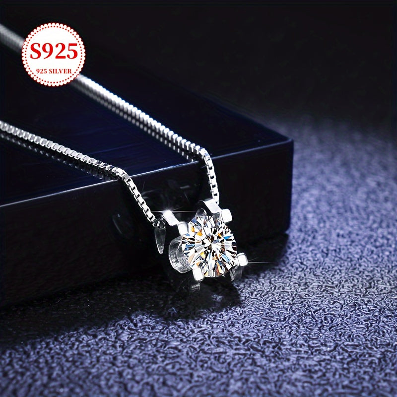 [Mother's Day Gift] Moissan Silvery Necklace] S925 Silvery Moissan Silvery Necklace, Women's Necklace, Classic Pendant, Fashionable Trendy Jewelry, Collarbone Chain, Engagement Necklace, Gift For Women, Mother's Day Gift, Holiday Gift