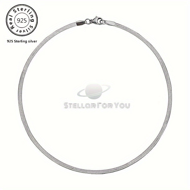 S925 925 Silver Flat Snake Bone Chain, Artistic Necklace, Can Be Worn Alone, Overlapped, Mixed And In Various Other Styles. Suitable For Both Men And Women, It Is A Jewelry Gift, There Are Gift Bags.