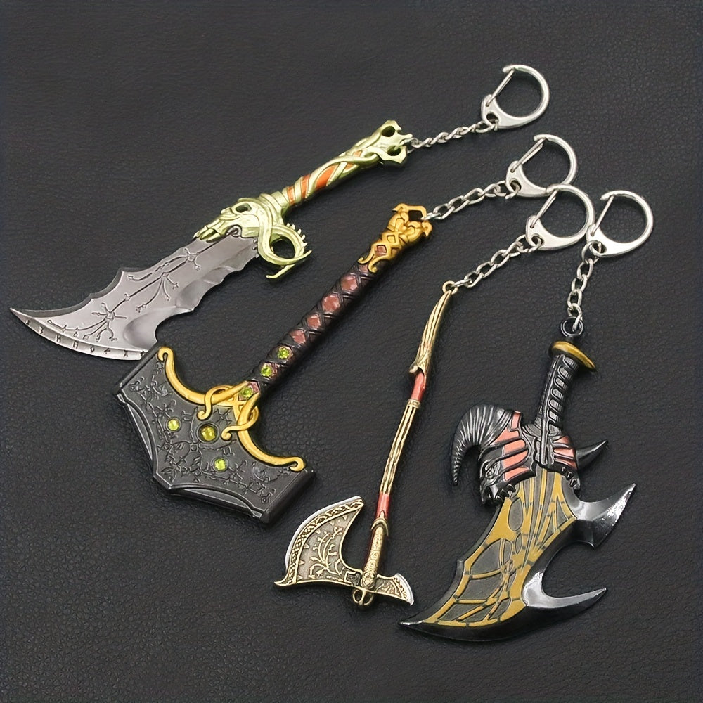Funky Fantasy Axe Keychain for Men - Zinc Alloy Pendant with Iron Chain & Keyring, Durable Backpack Accessory for Gamers & Fantasy Fans
