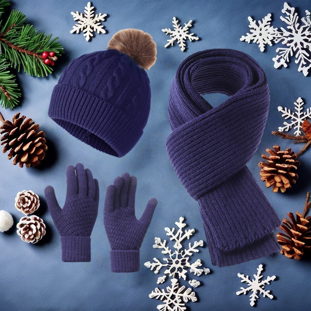 Hat, Scarf, and Gloves 3pcs Set