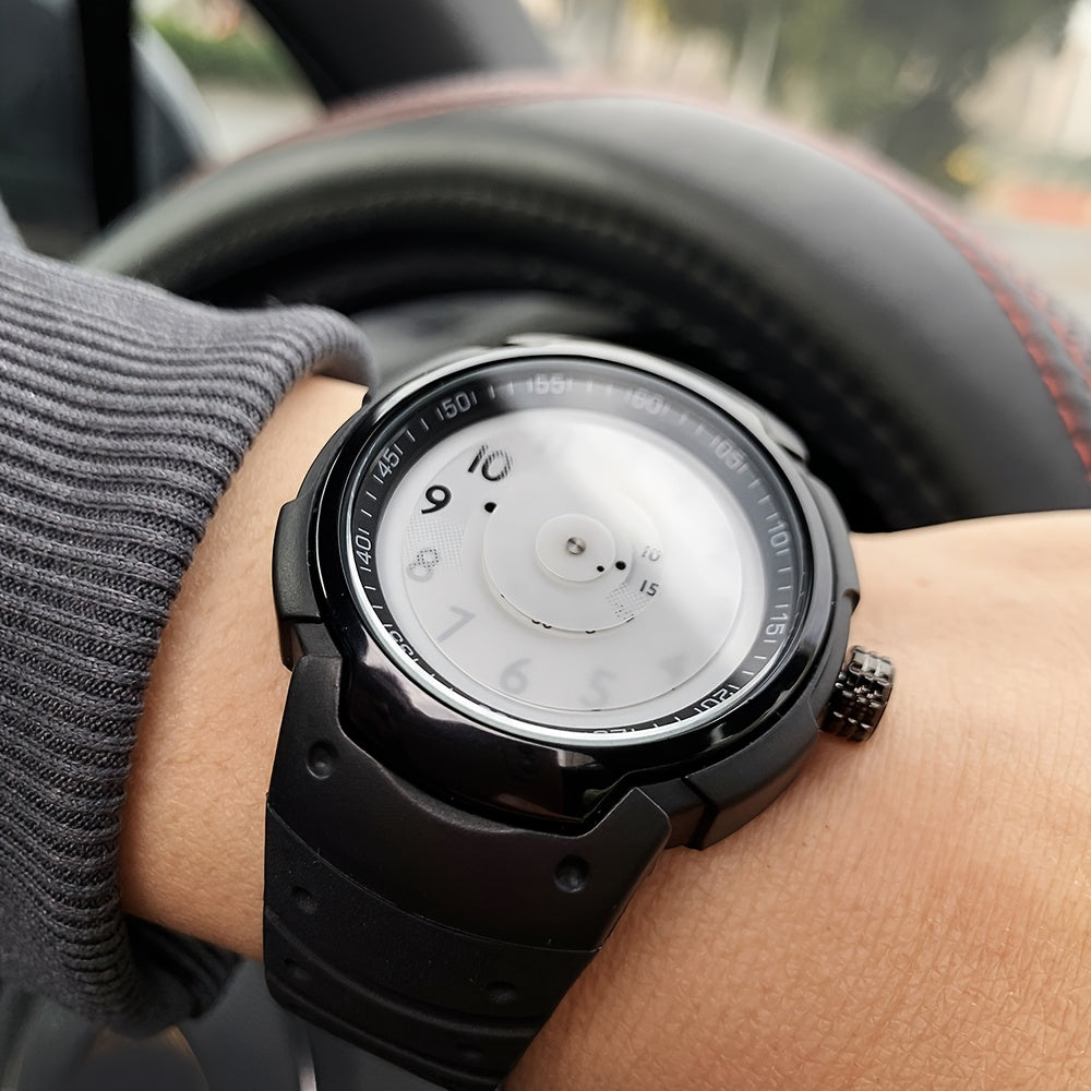 ENMEX Men's and Women's Sports Style Quartz Watch, Creative Design, Round Dial, Electronic Movement, Zinc Alloy Case, Rubber Strap, Battery Powered, Non-High Quality, Button Battery, for Men, Women