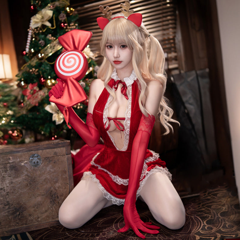 SD-6134 Christmas Sleepless Nights Deep Vit Groove Velvet Nightdress Set