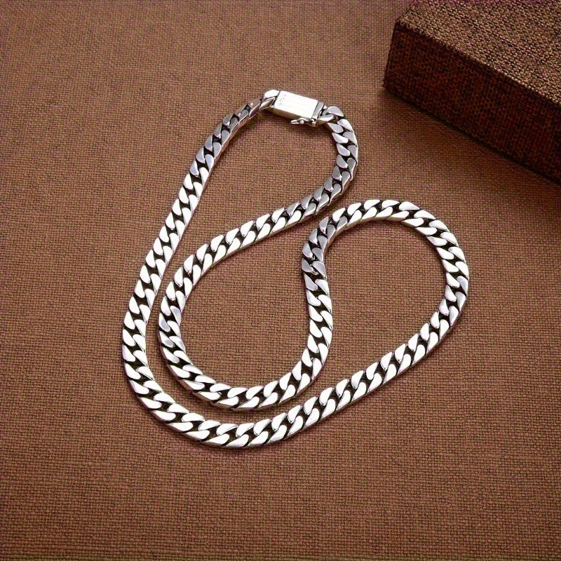 Men'S 925 Silver Cuban Style Chain Necklace, Stylish And Elegant, Suitable for Parties And Holidays, Made of S925 925 Silver, Unisex