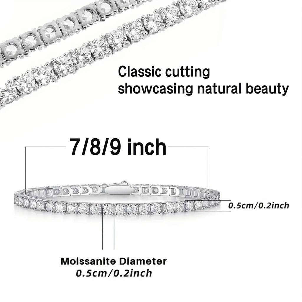 Luxurious S925 5mm Pure Silvery Moissanite Tennis Bracelet - Bright Cut, Row Of Moissanite - Elegant Style for Women, Suitable for Wedding, Birthday, Anniversary, Mother's Day Gift Halloween Gifts.Forever Love.Total Weight Of The Product (7.97g)