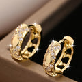A Set of Stylish 18K Gold-Plated Copper Hoop Earrings Featuring Synthetic Zirconia, Designed in a Bohemian Vintage Style, Ideal for Women'S Party Additions, Holiday Presents, Christmas, And Suitable for Year-Round Use