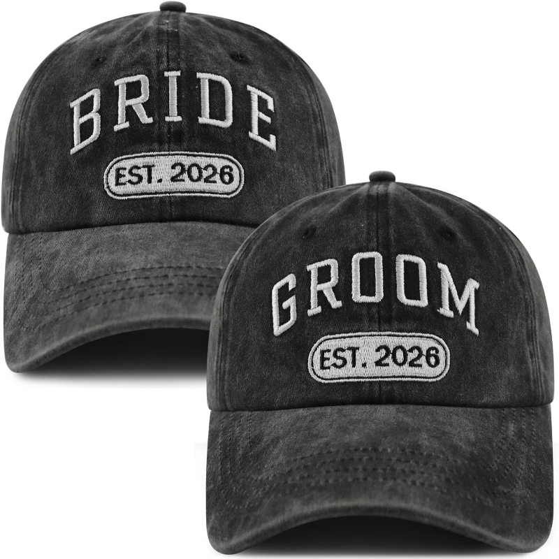 2pcs Bride & Groom Est. 2026 Adjustable 3D Baseball Cap - Fun Engagement & Honeymoon Couple Hat, Perfect for Father's Day, Mother's Day, Birthdays, Christmas, Thanksgiving Gifts