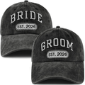 2pcs Bride & Groom Est. 2026 Adjustable 3D Baseball Cap - Fun Engagement & Honeymoon Couple Hat, Perfect for Father's Day, Mother's Day, Birthdays, Christmas, Thanksgiving Gifts