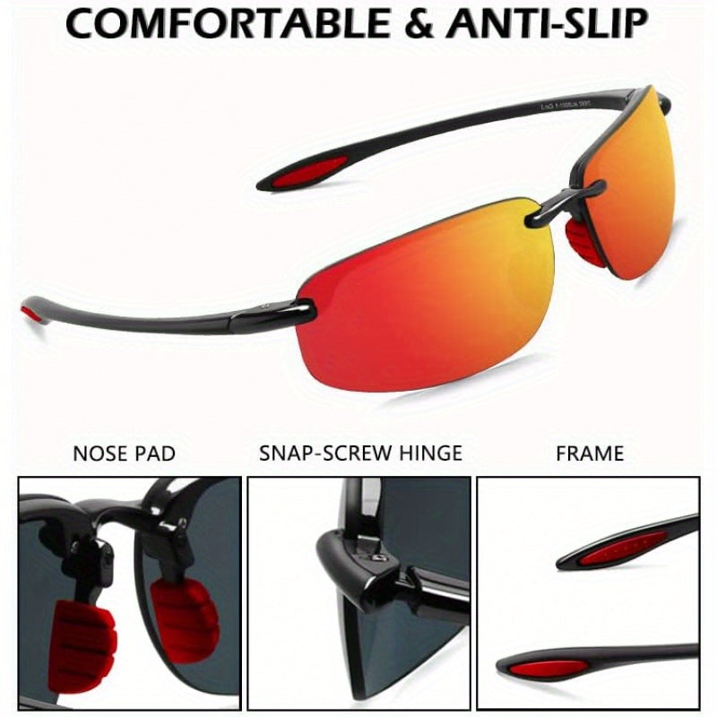 Polarized Sunglasses for Men & Women - Tr90 Rimless Frame, Protection, Lightweight & Durable for Running, Fishing, Baseball, Outdoor Activities, Sunglasses, Fishing Eyewear, Sleek Design, Comfortable Fit, Versatile Shades, Fitness Lovers, Stylish Shades,
