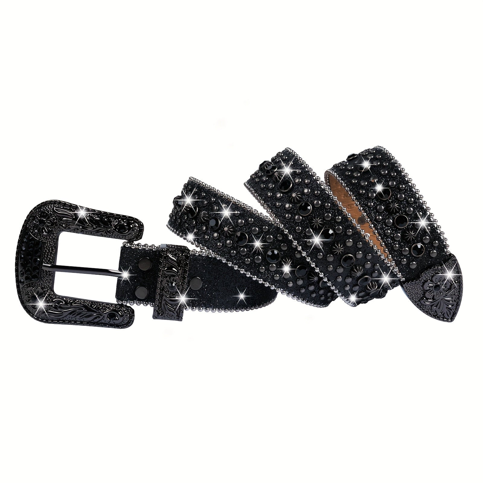 Bling Bling Belt with Skulls, Black Belt for Jeans Pants Dress, Buckle Closure Belt for Men&Women, Western Cowgirl &Cowboy