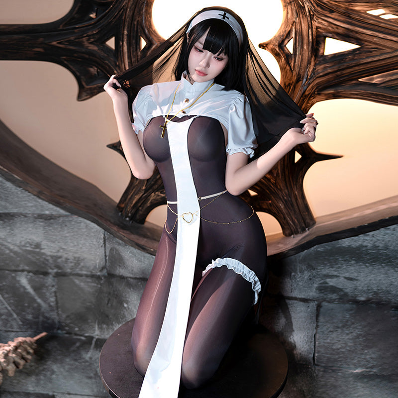 MY-5188 Dark Night Nun Seduction Open-Crotch Cosplay Set