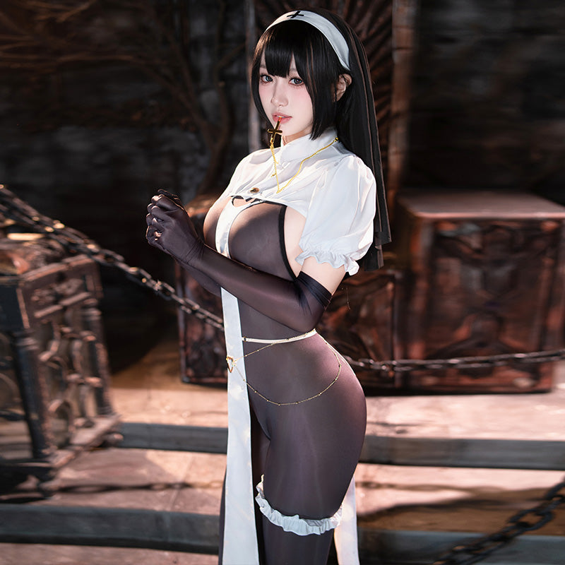MY-5188 Dark Night Nun Seduction Open-Crotch Cosplay Set