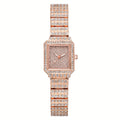 Luxury Women'S Square Dial Bling Rhinestone Watch Quartz Analog Dress Wristwatch