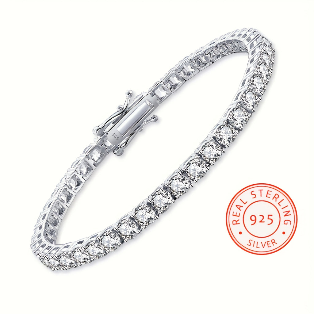 Tennis Bracelet, 925 Silver, 5Mm, Moissanite. Exquisite Jewelry Gift, Suitable For Banquets, Hip-Hop, Couple Style, Mother'S Day, Wedding Gift, Anniversary Gift, Christmas Birthday Gift.Total Weight Of The Product (0.65 oz)