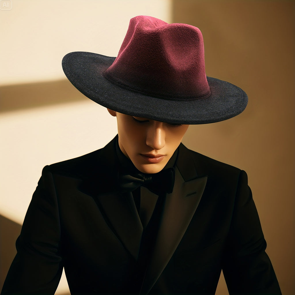 [Classic Two Tone Hat] Flongo Women Men Classic Two Tone Gradient Color Wide Brim Fedora Hat Jazz Panama Cap