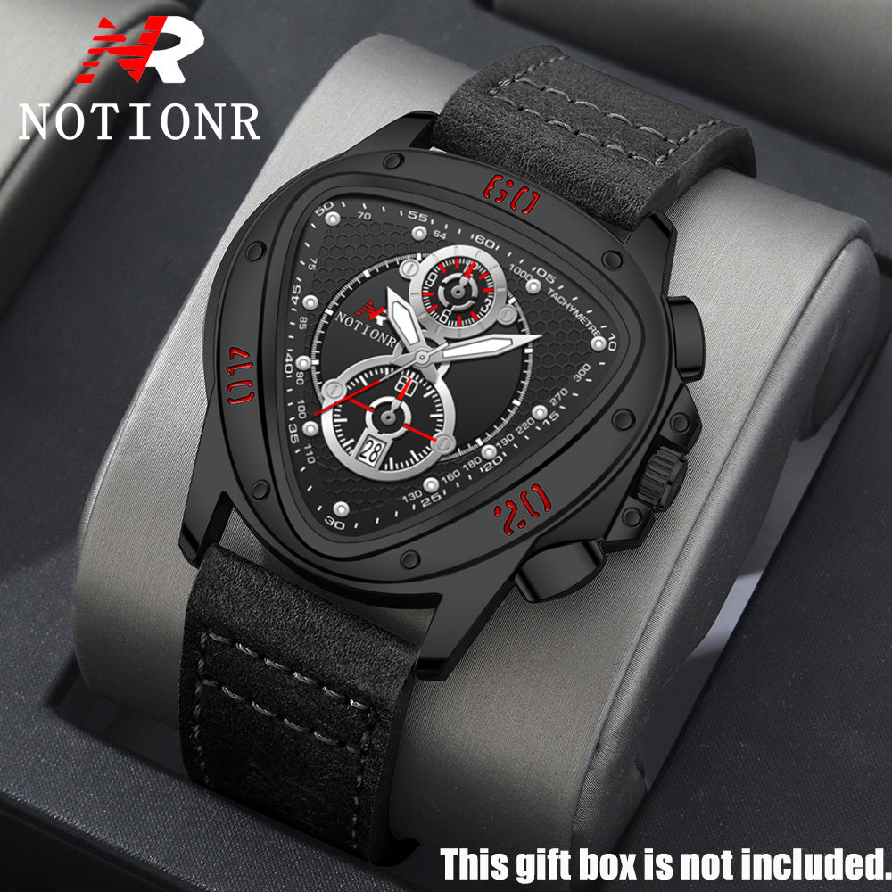 [Valentine's Father's Day Gift] 2pcs/set Luxury Sports Mens Watches For Men With Triangle Dial & Silicone Strap, Chronograph-like, Retro Square Dial & Faux Leather Starp Men Watches, Date Display, Dress Watch For Casual, Valentine's Father's Day Gift, Rel