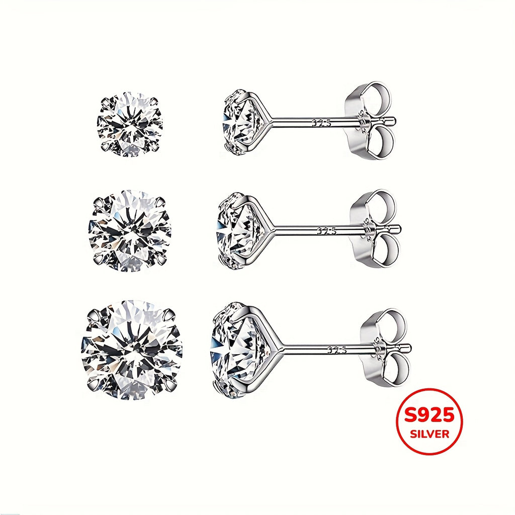 PINANNIE 3 Pairs 925 Sterling Silver Stud Earrings for Women, 4mm 5mm 6mm Small Round Studs Set, Hypoallergenic Minimalist Earrings, Classic Jewelry Gift for Her