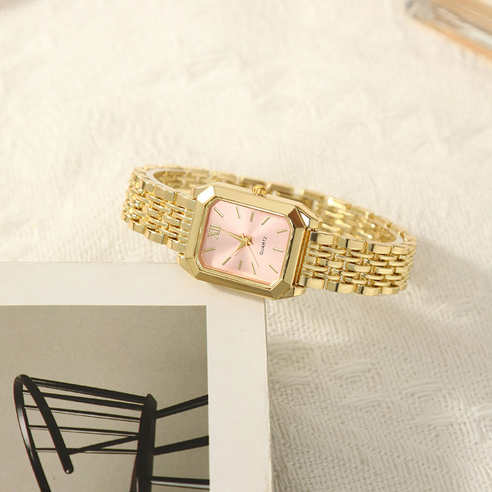 2pcs Women's Elegant Retro Watch Set - Luxury Heart Chain Quartz Watch with Rectangular Dial & Stainless, Court Style Analog Wristwatches for Easter, Wedding, or Casual Attire - Classic Timepiece Gift