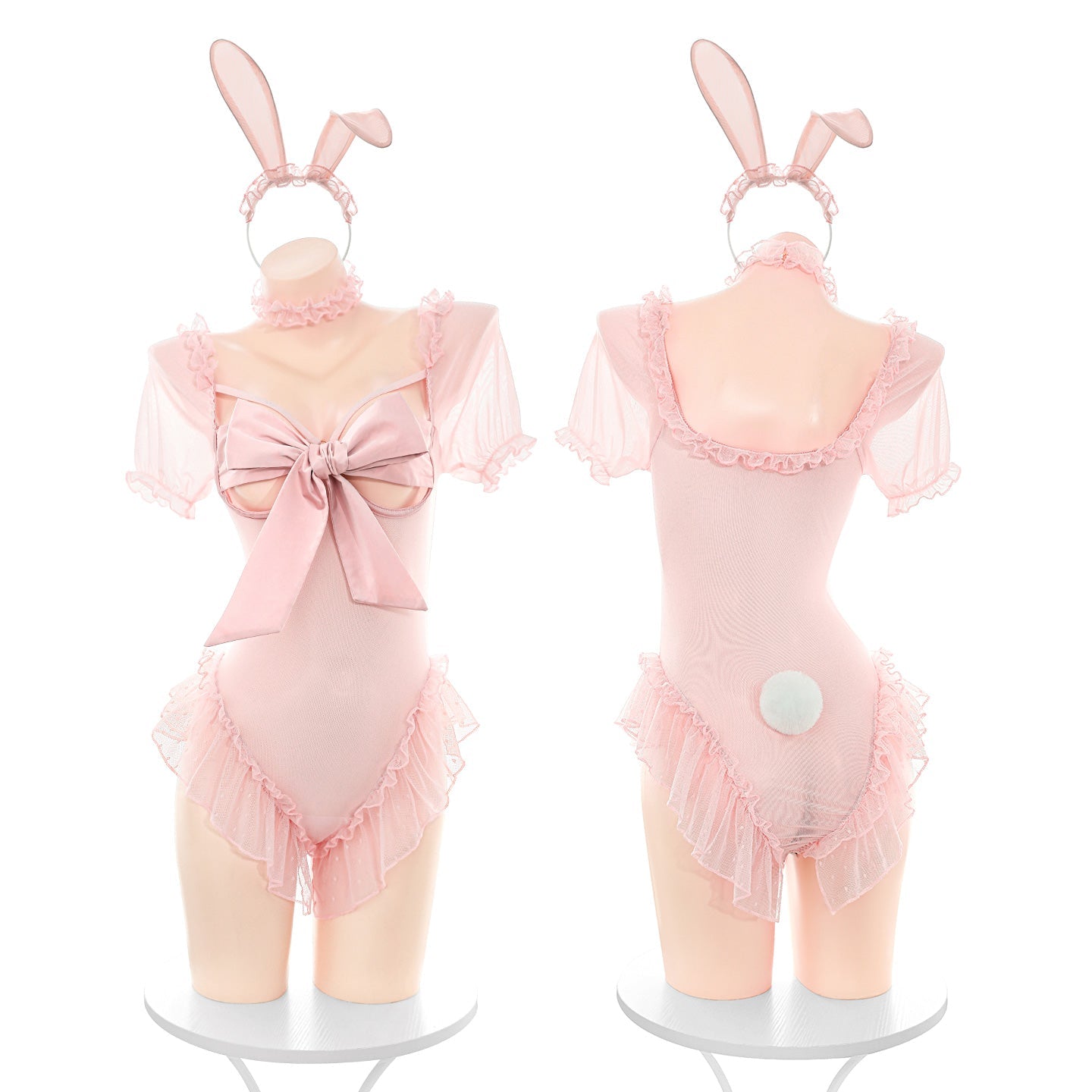 M-6312 Sexy Open-Crotch Bunny Onesie Set - Underwired, Braless, Sheer & Easy-Access