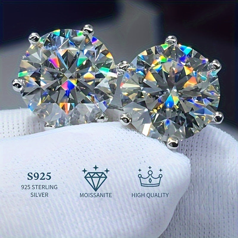[Christmas Gifts] 0.5-3 Ct Moissanite Stud Earrings, 925 Sterling Silver, High Quality Christmas Gifts, Total Weight of The Product (1.39G)