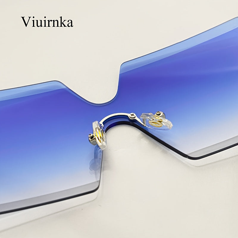 VIUIRNKA Women's Fashion Glasses, Trendy Oversized Frameless Square Frame, Retro Fashion Glasses with Case, Lightweight Unisex Design for Cool Events, Perfect for Halloween and Christmas Gifts