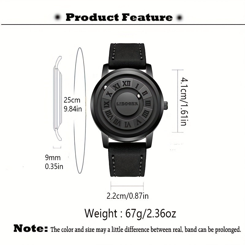 Vintage Magnetic Steel Ball Hand Men'S Watch High Quality Touch to Read Time New Design Faux Leather Strap Business Man Quartz Wristwatch for Male