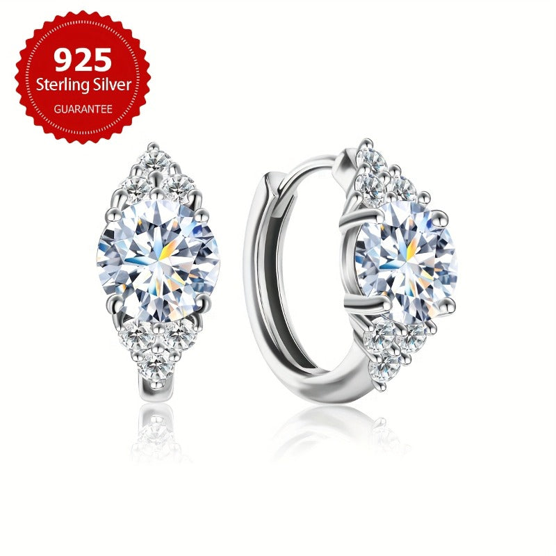 Shiny 1-carat Moissanite Earrings, 925 Sterling Silvery Hoop Earrings, Wedding Earrings, Valentine's Day Gifts, Luxury Jewelry for Women, the Best Gift for Your Beloved