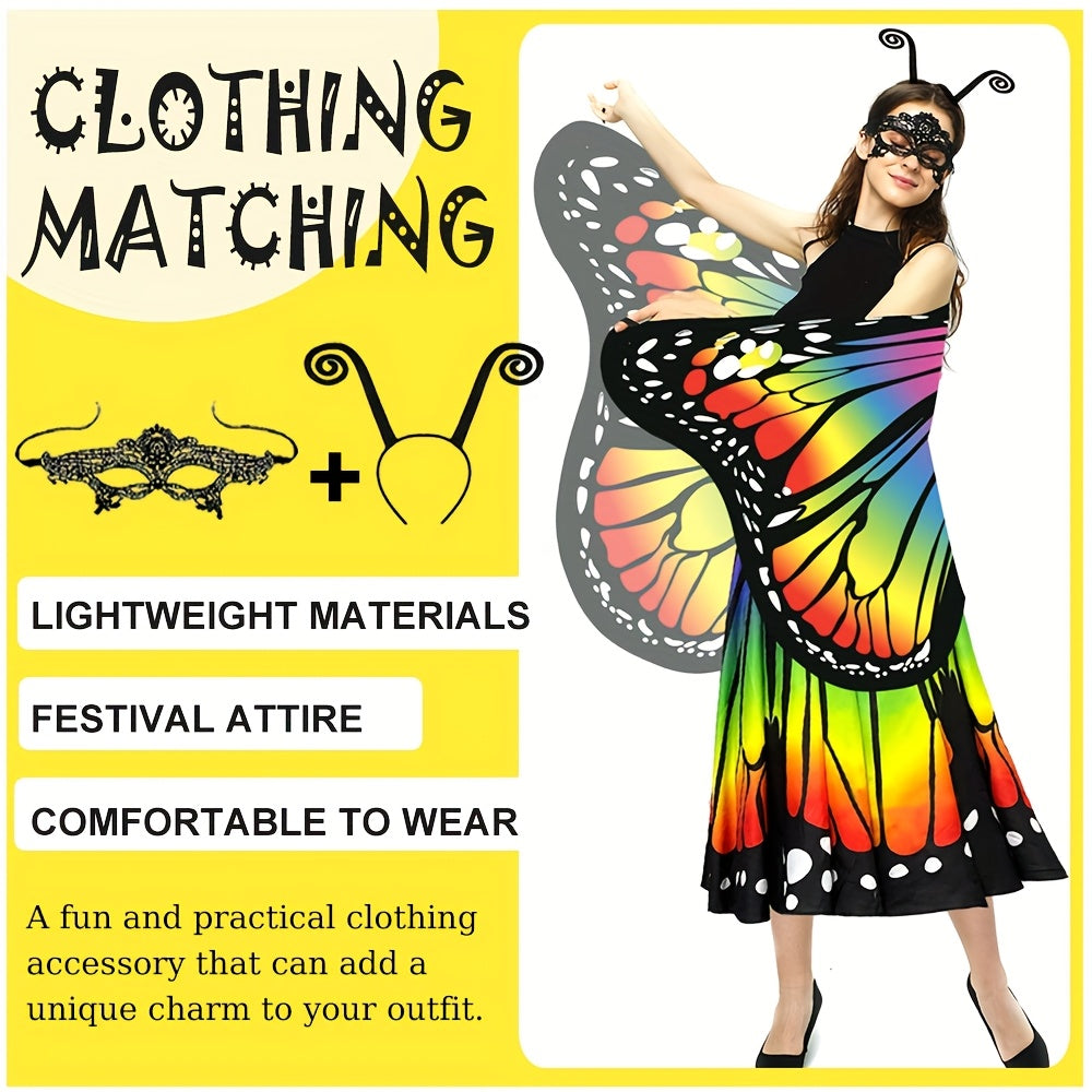 Women's 4pcs Butterfly Costume Set with Cape, Skirt, Antenna Headband - Lightweight Halloween Outfit for Christmas Parties, Carnival Parades, Cosplay Events & Masquerade Balls - Perfect Gift for Her