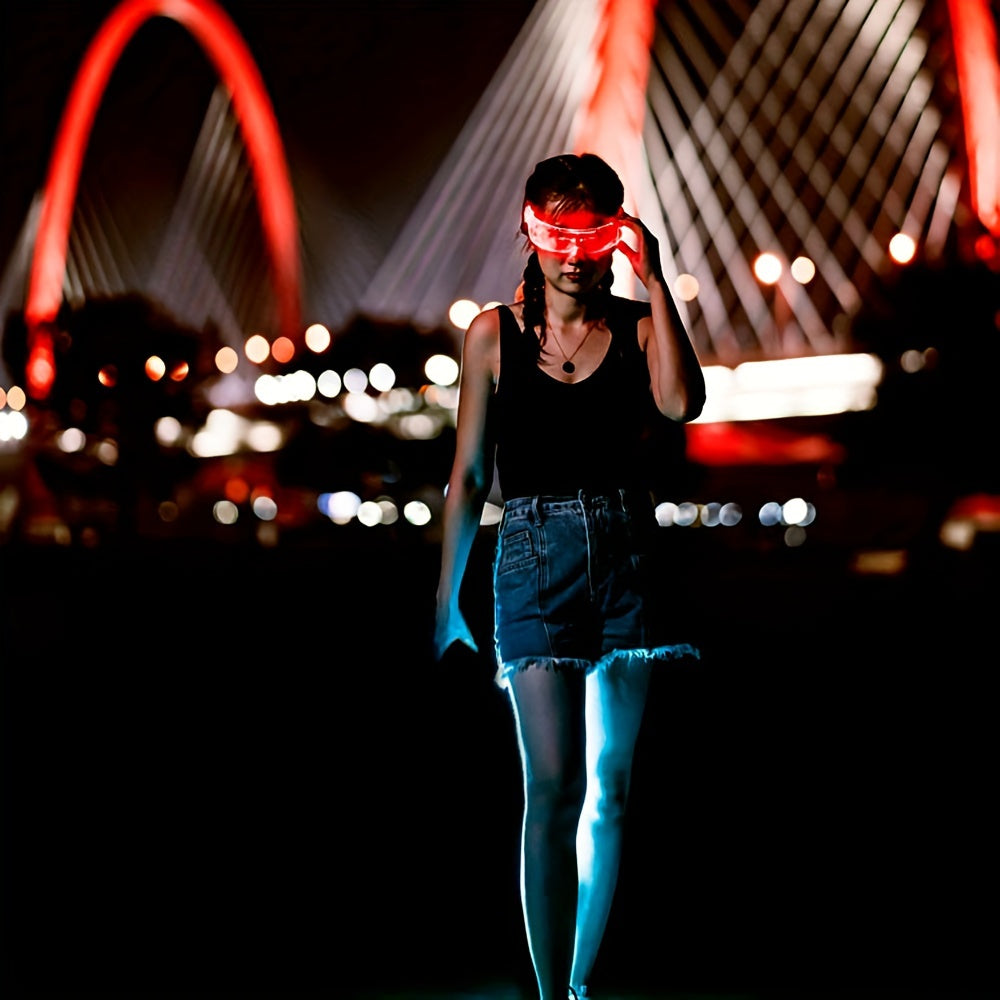 Two Pairs of LED Visor Glasses Featuring Seven Colors, These Futuristic Eyewear Come with Four Lighting Modes. They Are Honeycomb Luminous Glasses Designed for Adults