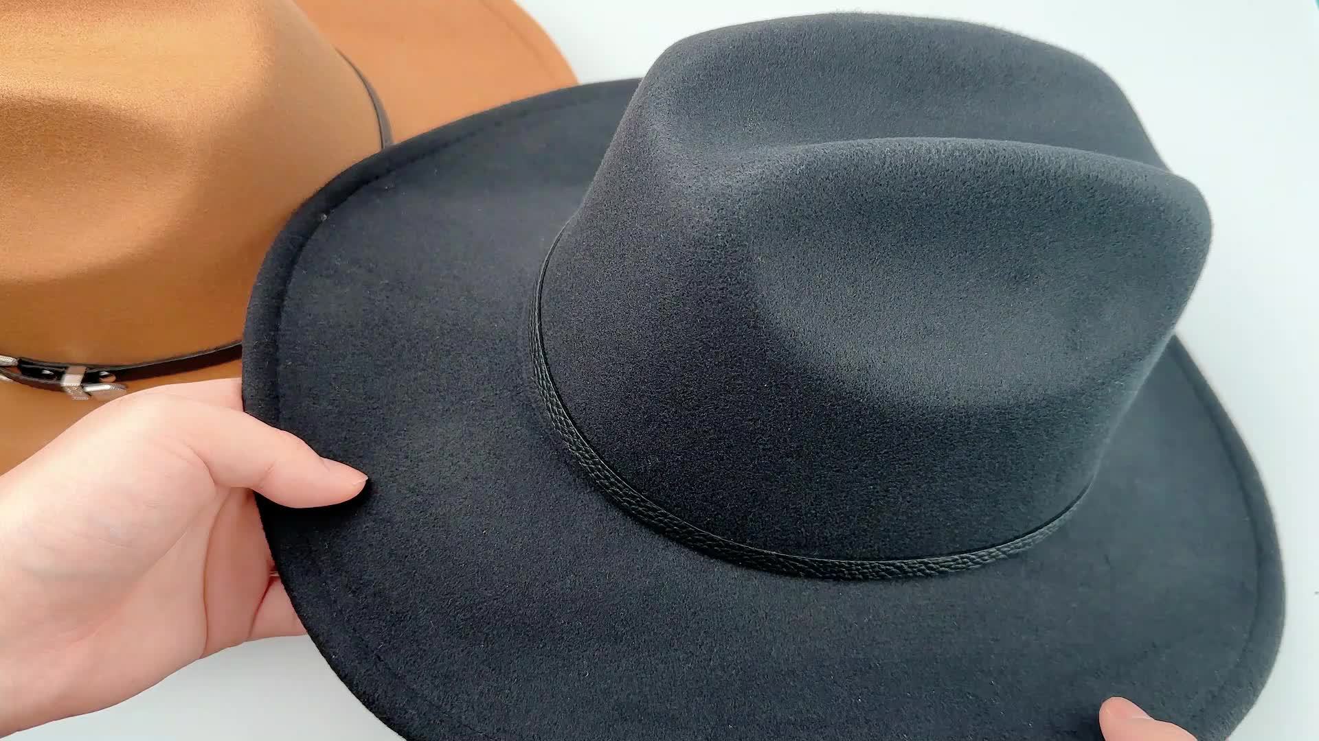 [Western Cowboy Hat] Men's Women's Western Cowboy Cowgirl Fedora Hat Felt Wide Brim Classic Outdoor Cap