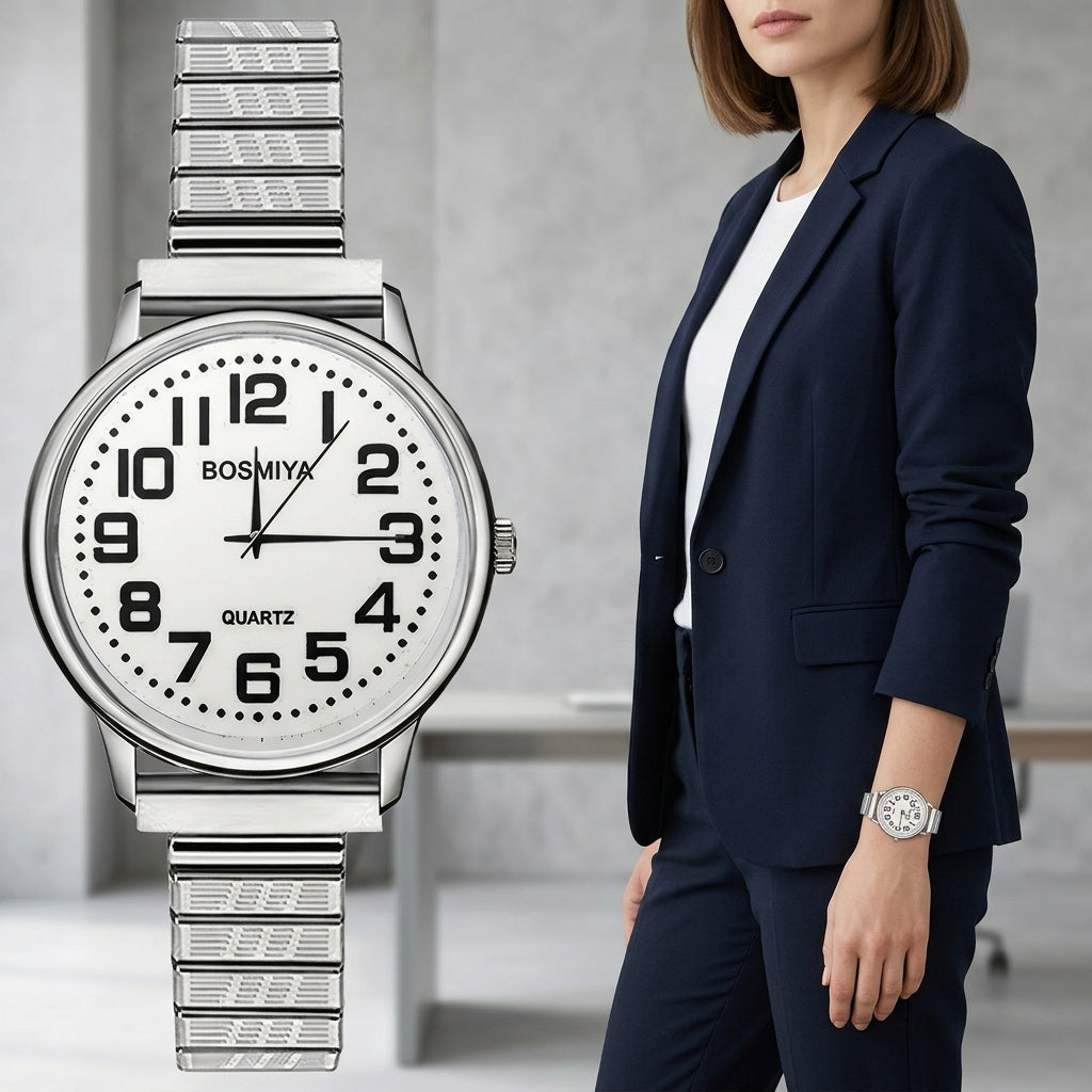 Women's Analog Quartz Elastic Watch, Stretch Wristwatch, Round Case, Expandable Strap, Large Arabic Numerals Scale Dial, Clear And Easy to Read, Suitable for Daily Casual Business Wear, Birthday Christmas Gift